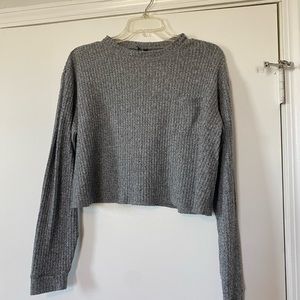 Wild Fable grey cropped waffle knit long sleeve top size women's S